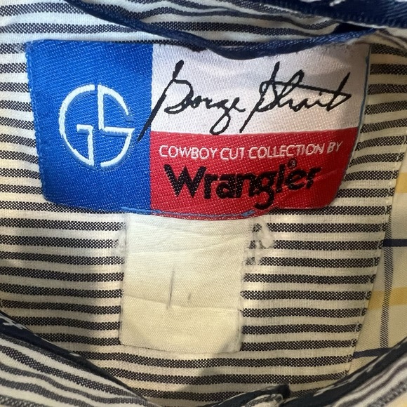 Wrangler George Strait Cowboy Cut Shirt Mens Plaid Button  Cotton Yellow‎ Blue - Picture 4 of 7